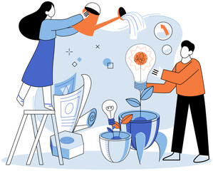 Successful project launch. Vector illustration. Project launch startup, brave dive into seof possibilities A development project idea, foundation stone of potential breakthrough Project launch