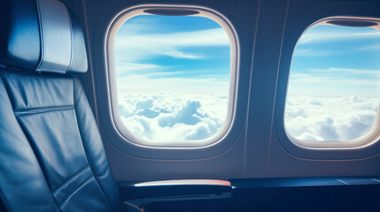 Naklejka premium Blue-Lit Interior of Modern Airplane