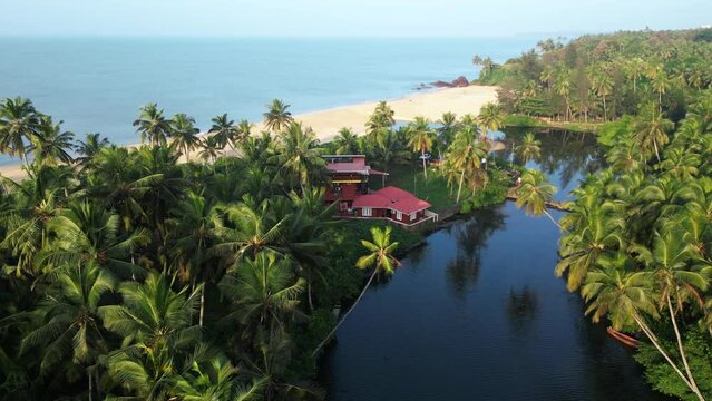 Aerial view on the backwaters of Kannur, India