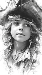 A drawing of a young girl wearing a pirate hat.