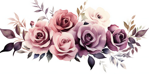 Watercolor flowers in the style of dark white and light maroon