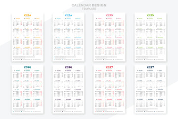 Vector bundle simple calendars template 2024, 2025, 2026, 2027, 2028, 2029, 2030 years design planner .