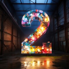 the number 2 made out of colorful neons in front - obrazy, fototapety, plakaty