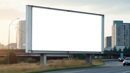 large billboards beside highways with plain white screens for advertising or information mockups