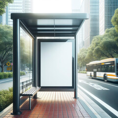 Empty Outdoor Advertising billboard mockup at bus stop, Empty advertisement place for marketing banner. ai generative