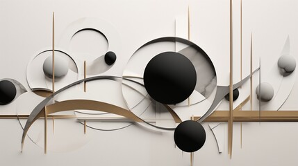 3d illustration of abstract geometric composition, consisting of circles and spheres. Ai generative.