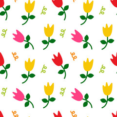 Tulip flower with abstract elements. Seamless pattern. Can be used for wallpaper, pattern fills, web page background, surface textures