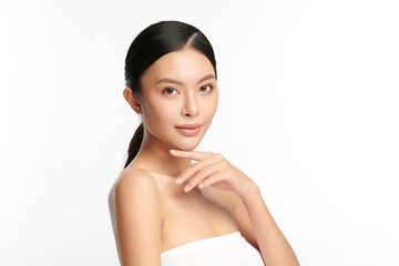 Beautiful young asian woman with clean fresh skin on white background, Face care, Facial treatment, Cosmetology, beauty and spa, Asian women portrait.