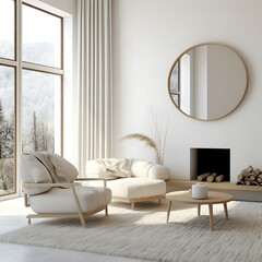 Cozy white living room interior, home mockup