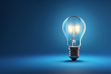 Fototapeta na wymiar Electric burning light bulb on a plain blue background.