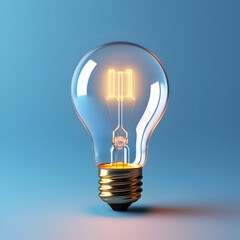 Electric burning light bulb on a plain blue background.