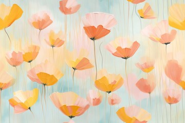 Fototapeta na wymiar Acrylic illustration of bright summer colors, seamless pattern with acrylic flowers