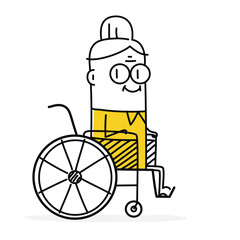 Old pensioner woman sitting in her wheelchair.