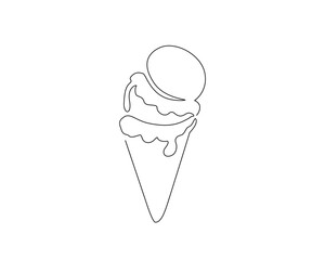 Continuous one line drawing of dessert ice cream. Ice cream gelato outline vector illustration. Editable stroke.
