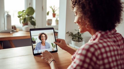 a real-life glimpse into a young woman's home environment as she has a video chat with her doctor on a tablet