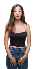 Fototapeta premium Young asian woman wearing glasses over isolated background afraid and shocked with surprise expression, fear and excited face.