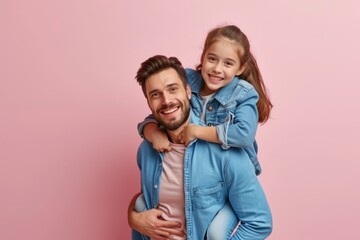 Fototapeta premium Young parents giving piggyback ride to child Family day concept.