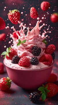 Frutillas de temporada, conquista a tu familia, un salpic&oacute;n de vitamina y energ&iacute;a para empezar el d&iacute;a, desayuno de campeones, fondo morado oscuro