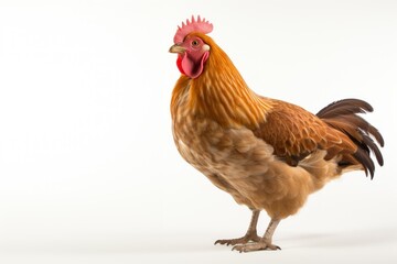 Fototapeta premium Brown rooster profile showcased on white background