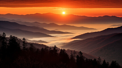 magical early morning sunrise on top of the smoky mountains 