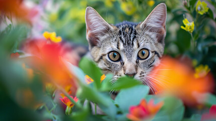 A cat roams the garden.