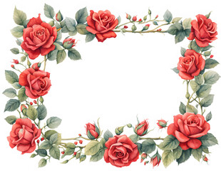 tiny-red-roses-arranged-in-a-minimalist-floral-frame-watercolor-illustration