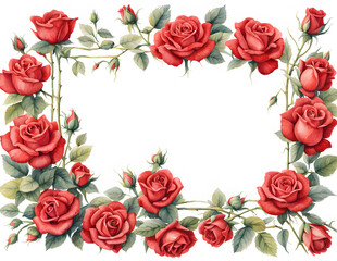 tiny-red-roses-arranged-in-a-minimalist-floral-frame-watercolor-illustration