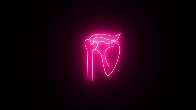 A neon sign for the scapula. Elements of body parts set on black background.