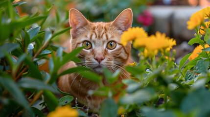 A cat roams the garden.