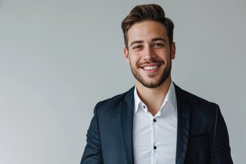 Confident Caucasian businessman smiling in formal suit