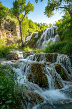 Captivating Waterfall in Nature, spring art