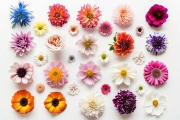 Fototapeta na wymiar Colorful flower collection on white background.