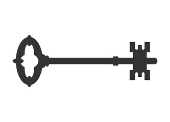 Old door key graphic icon. Symbol ancient key isolated on white background. Vector illustration