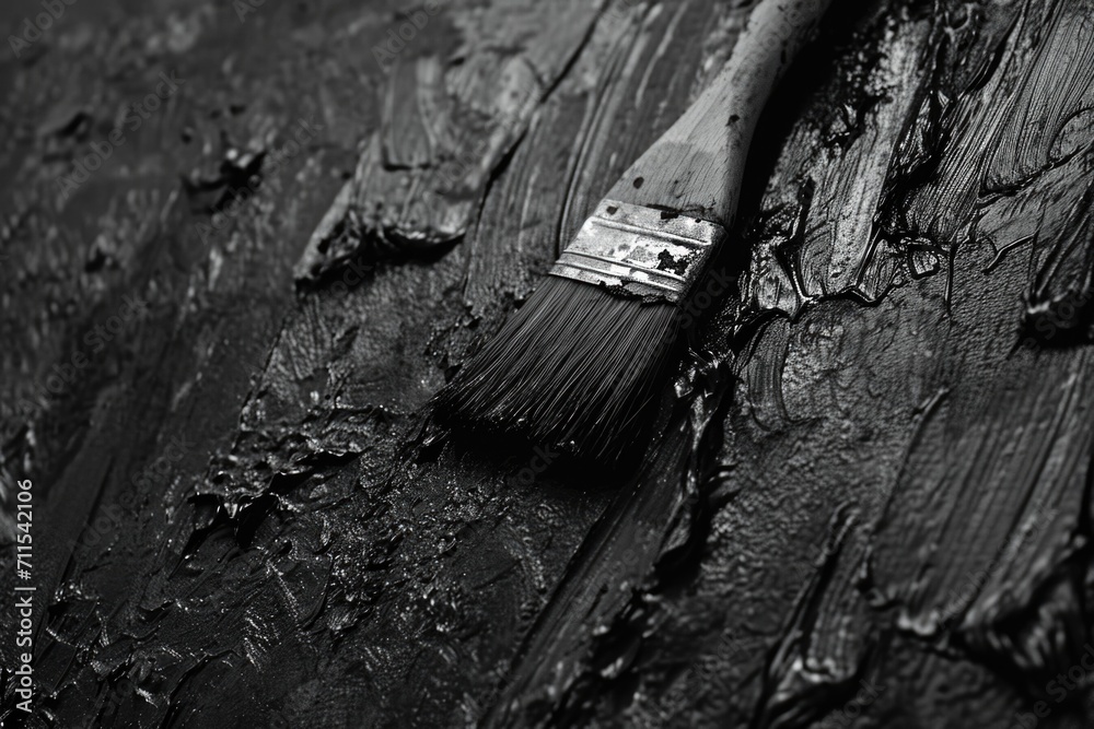 Poster a paintbrush is shown resting on a piece of wood. this image can be used for various creative and ar
