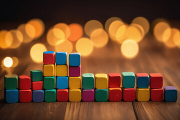 Colorful wooden blocks aligned - Concept