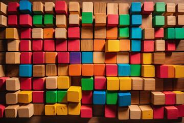 Fototapeta na wymiar Colorful wooden blocks aligned - Concept
