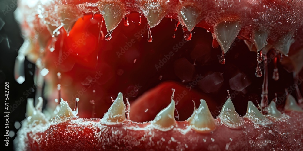 Poster A close-up photograph of a tomato with its mouth open. This unique image can be used to represent concepts such as surprise, humor, or personification of objects.