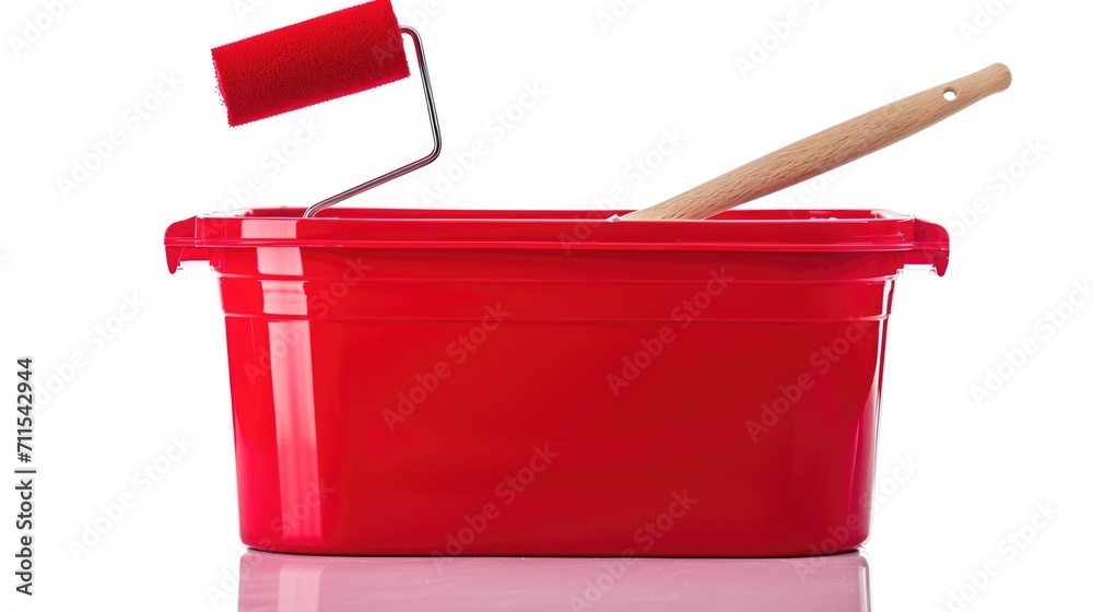 Aufkleber A red bucket with a paint brush inside. This image can be used for various artistic and DIY projects