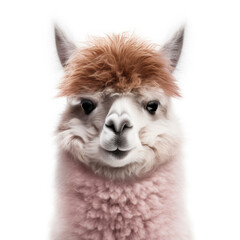 An alpaca with a stylish fluffy haircut isolated on white.