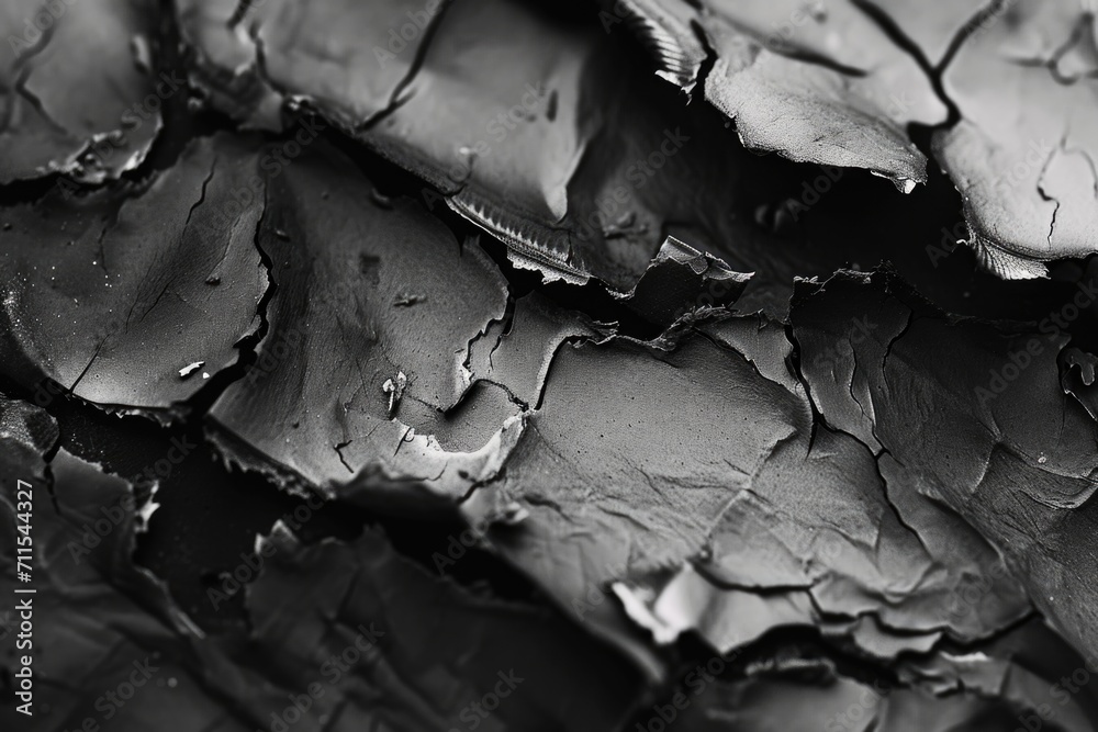 Poster A close-up black and white photo capturing the texture and patterns of peeling paint. Suitable for various design projects
