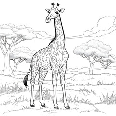 Giraffe Coloring Page, Ai Generative