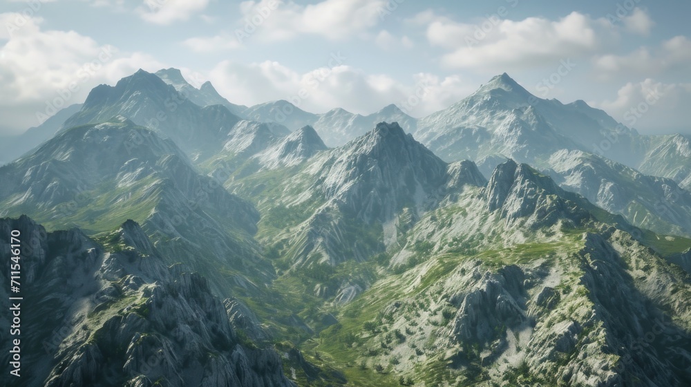 Poster a breathtaking view of a mountain range as seen from a plane. perfect for travel and adventure theme