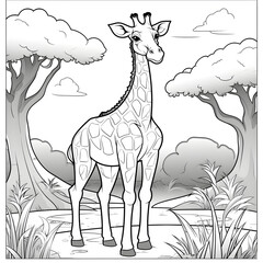 Giraffe Coloring Page, Ai Generative