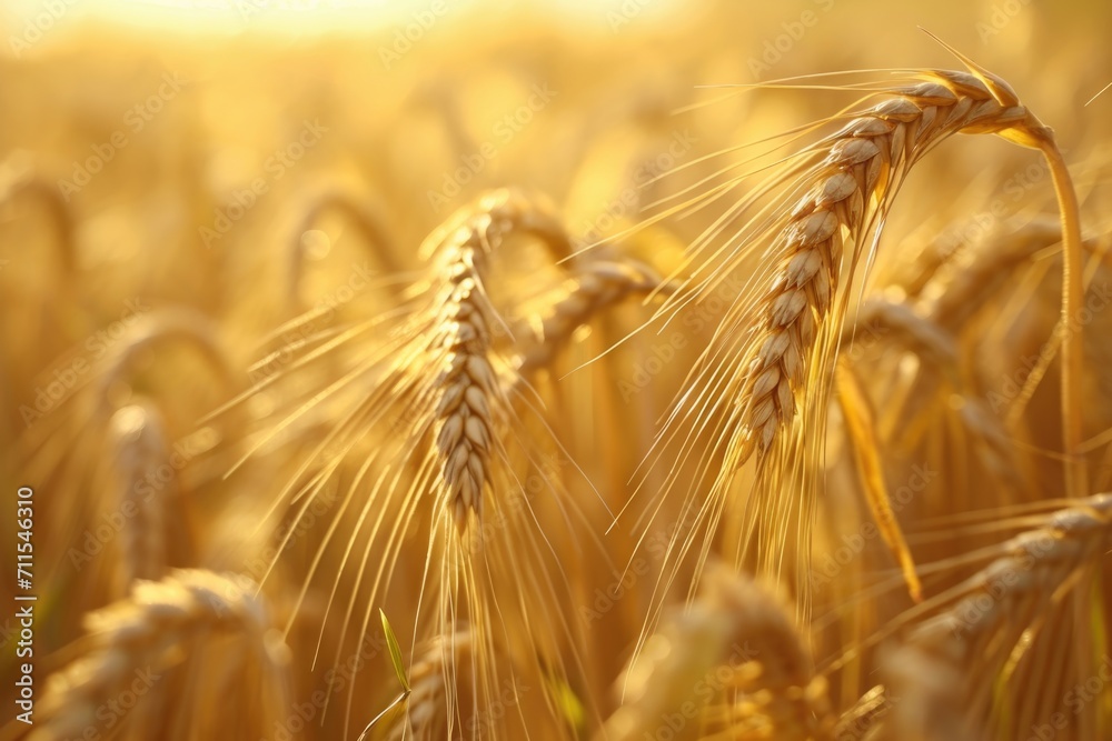 Poster a close-up shot of a bunch of wheat in a field. suitable for agricultural and nature-themed projects