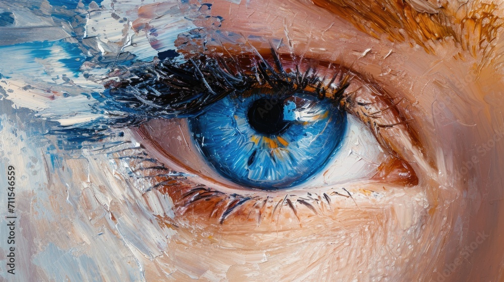 Poster a detailed painting of a blue eye. perfect for adding an artistic touch to any project
