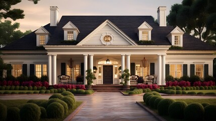 Colonial style American house. American classic home and house designs.  - obrazy, fototapety, plakaty