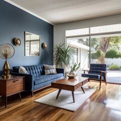 Modern classic living room interior with navy blue color