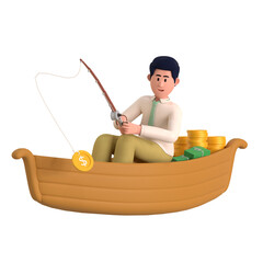 Fishing Money Finance Economy 3D Illustration 