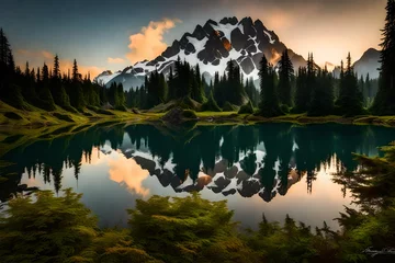 Wall murals Reflection Shuksan reflected in Picture lake at North Cascades National Park