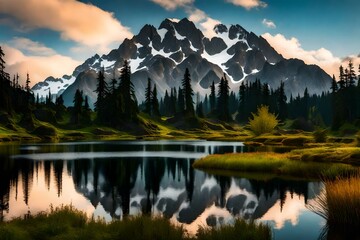 Shuksan reflected in Picture lake at North Cascades National Park